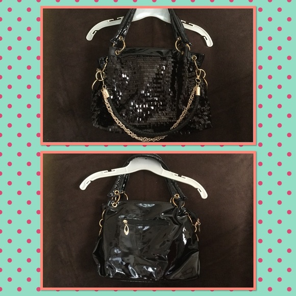 🆕 Black sequin faux shiny leather handbag - Picture 2 of 3